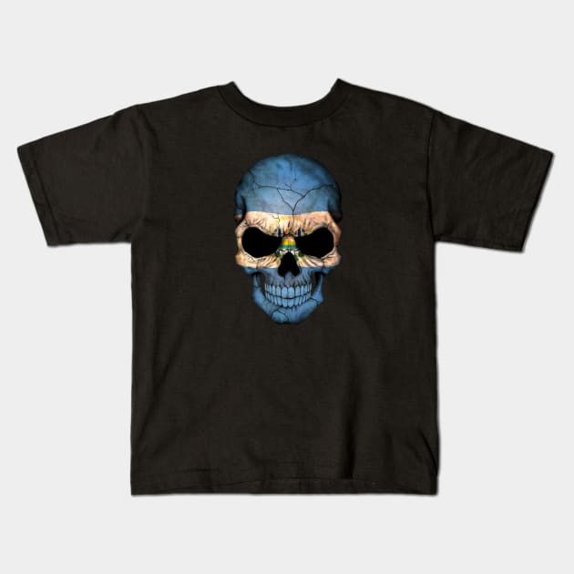 El Salvador Flag Skull Kids T-Shirt by jeffbartels